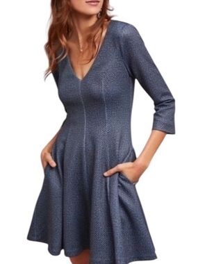 Hutch Adesi Swing Dress Navy Blue Flared Midi Casual Size Small EUC